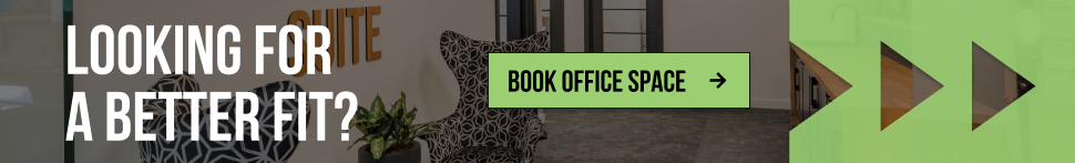 Call to action within the blog post with text that says 'Looking for a better fit?' with a button that says 'Book office space' with an arrow pointing right, all overlayed over an image of an office space